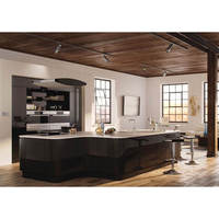Meubles de cuisine noirs brillants Vermonhouzz, ensemble d'armoires modulaires avec îlot incurvé pour projets d'aménagement intérieur d'appartements type loft