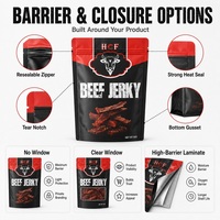 Bolsas de embalaje Ziplock de carne seca al por mayor, bolsa de plástico Biltong Jerky con logotipo personalizado para ventana, comida seca, papel de aluminio para aperitivos, bolsa con soporte para carne