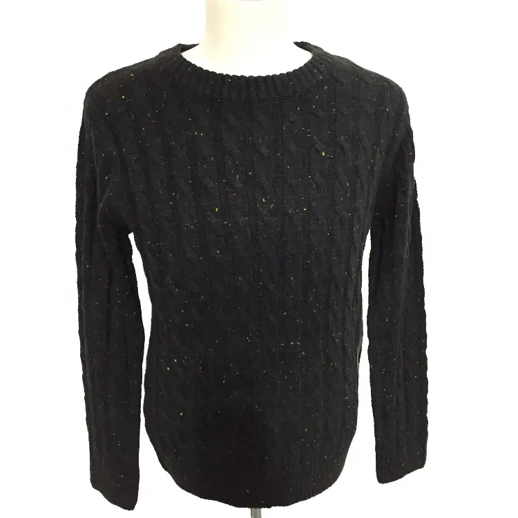 winter cable knit crew neck cotton knitted designer black color colorful dots men's sweaters