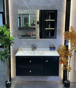 Set Mobile Bagno di Lusso in Stile Francese Nero con Lavabo e Specchio, Montaggio a Parete, <span class=keywords><strong>per</strong></span> Uso Domestico - Product Image 1