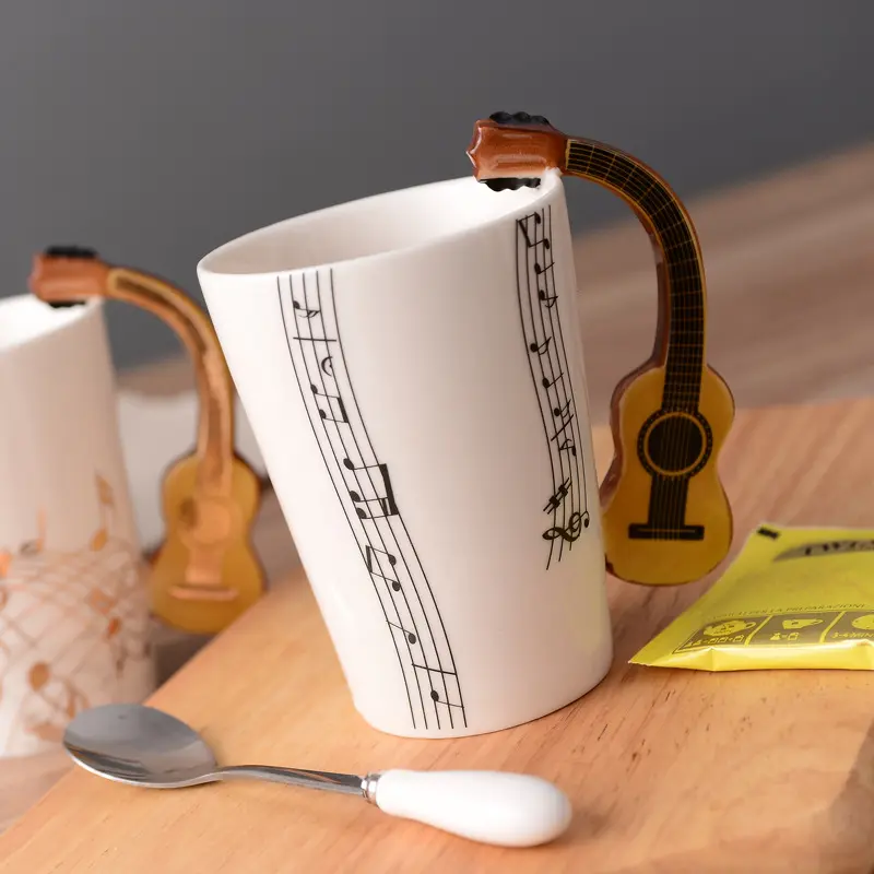 Amazon Hot Bán Nhạc Gốm Cốc Cà Phê Guitar Violin 3D Cặp Vợ Chồng Cốc Nước Gốm