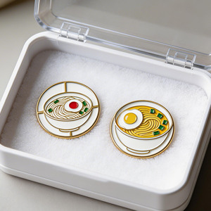 Ramen Bowl Lapel Pin Gold-Plated Hard Enamel Zinc Alloy Food Theme Collectible Art Pin - Product Image 1
