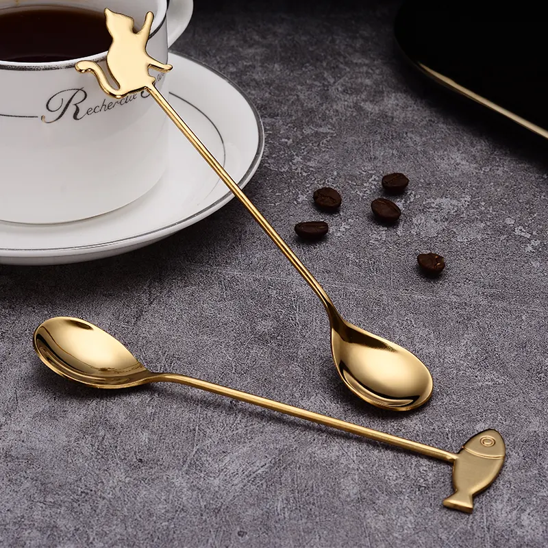 Teaspoon Set Espresso Spoons Cat Fish Spoon Coffee Stirring Stainless Steel Tea Spoon