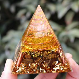 Pyramide d'orgone en citrine spirale avec feuille d'or, génératrice d'énergie faite à la main, pour la prospérité, la chance, la guérison, décoration, baptême, Art Déco, <span class=keywords><strong>anniversaire</strong></span> - Product Image 2
