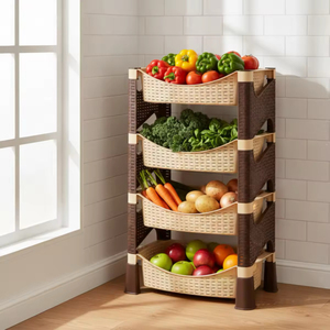 Custom Color 4 Tier Rattan <b>Kitchen</b> <b>Storage</b> Rack Durable Multi Layer Shelf Organizer for Pantry <b>Cupboard</b> Use - Product Image 6