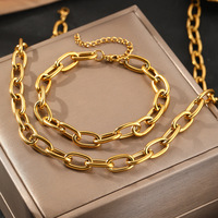 Set Perhiasan Rantai Oval Baja Anti Karat Ranoveo, Lapisan Emas 18K, Kalung dan Gelang Model Paperclip untuk Wanita, Cocok untuk Dipakai Sehari-hari