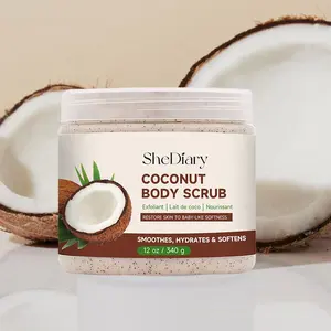 OEM SheDiary Scrub wajah kelapa 100% murni susu kelapa Scrub Tubuh mencerahkan pemutih organik pengelupasan garam kelapa