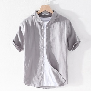 <span class=keywords><strong>2023</strong></span> d'été Offre Spéciale Hommes De Chemise à Manches courtes Solide Couleur Sueur Absorbant Chanvre T Shirt Personnalisé Conception Logo Chanvre Vêtements Chemise - Product Image 5
