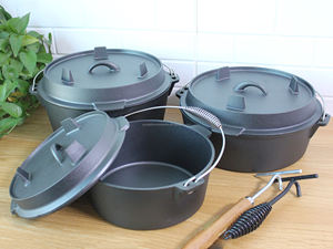 Olla para hoguera de hierro fundido presazonada de tamaño completo, plato para asar, Horno Holandés para exteriores con elevador de tapa - Product Image 4