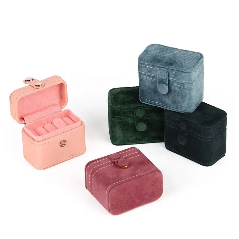 Retail Fashion Mini Button PU Velvet Jewelry Ring Storage Collection Box