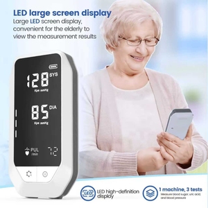 Moniteur 3-en-1 de glycémie, d'acide urique et de pression artérielle avec fonction vocale, mémoire, alimentation par batterie/électrique/USB, pour usage hôtelier et domestique, en plastique - Product Image 4