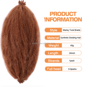 Extensions de tresses synthétiques Marley teintes chimiquement de 24 pouces, en fibre haute température pour femmes africaines, tresses torsadées afro kinky - Product Image 2