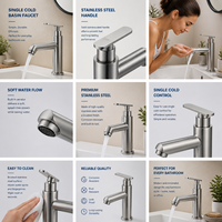 Robinet de lavabo de salle de bain de luxe moderne en acier inoxydable doré brossé, à montage sur plan, monotrou, à levier unique, avec bec haut, type colonne