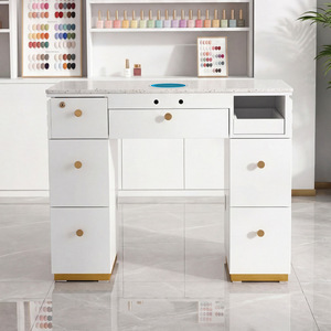 Table à ongles moderne, aspect marbre blanc, poste de travail de beauté, armoire avec tiroirs de rangement pour salon de manucure - Product Image 4