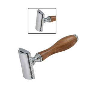 Rasoir de sécurité à double tranchant Morgans Industries, lame double, acier inoxydable, manche en bois, pour droitiers, rasage du visage, usage en salon de coiffure - Product Image 4