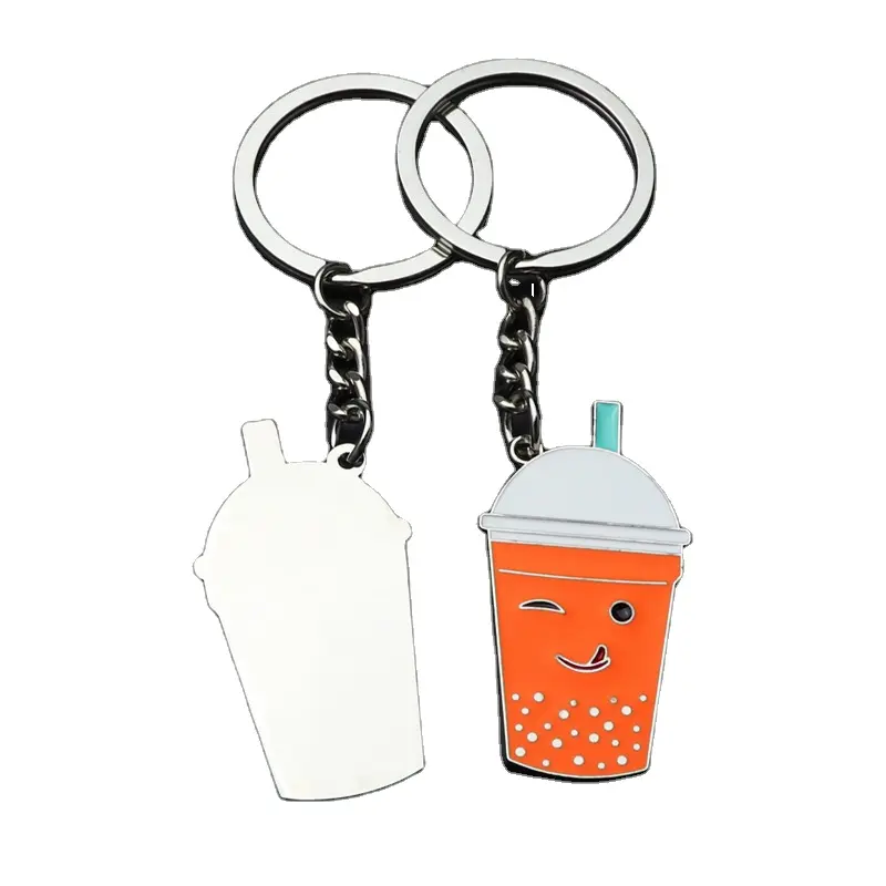 Metal crafts custom milk tea key chains,cute Key ring custom logo other metal boba Keychain holder