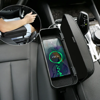 Nouvelle vente chaude : Boîte de rangement d'accoudoir avant de voiture Merak MK-6912 avec coussin réglable, en cuir PU et acier inoxydable, noir, ajustement universel