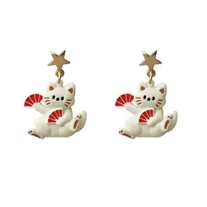 Japan and South Korea star fan cat earrings sweet and cute girl ear 2023 spring and summer new cute wind ear