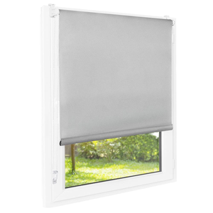 Store enrouleur textile gris minimaliste filtrant la lumière et bloquant les UV, installation latérale pour fenêtre à battant - Product Image 1
