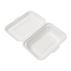使い捨てエコバッグアス食品包装生分解性クラムシェルテイクアウト9x6クラムシェルヒンジ付きボックスサトウキビ - Product Image 1