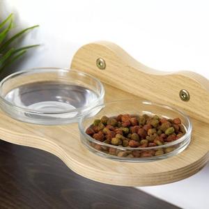 Station d'eau murale à double mangeoire pour animaux de compagnie Durable Eco-Friendly Wood Rised Automatic Chats Small Medium Dogs Modern Style - Product Image 1
