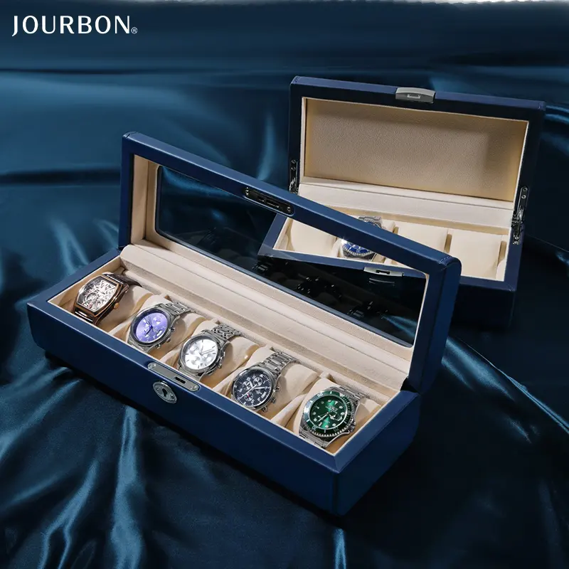 Jourbon Factory wholesale Leather 5-slot watch box exterior blue high-end watch box