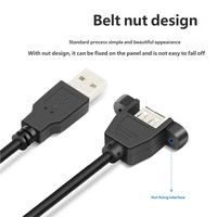 CABLETOLINK Cable de Extensión USB 2.0 en Ángulo, Macho a Hembra, Montaje en Panel con Tornillos, Lámina de Cobre Puro + Trenzado, 1m-5m, Transferencia de Datos para Computadora