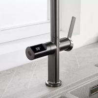 Capteur tactile intelligent rotatif à 360 degrés Robinet d'évier de cuisine à traction Design moderne Affichage numérique en laiton pour la température Noir