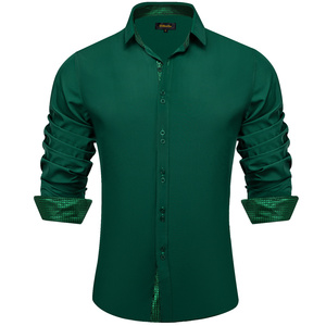 Nuova Camicia da <span class=keywords><strong>Uomo</strong></span> <span class=keywords><strong>Verde</strong></span> Mare con Inserti in Seta, Maniche Lunghe, Formale da Ufficio, Vestibilità Slim, Camicie Sociali, Abbigliamento Maschile - Product Image 2