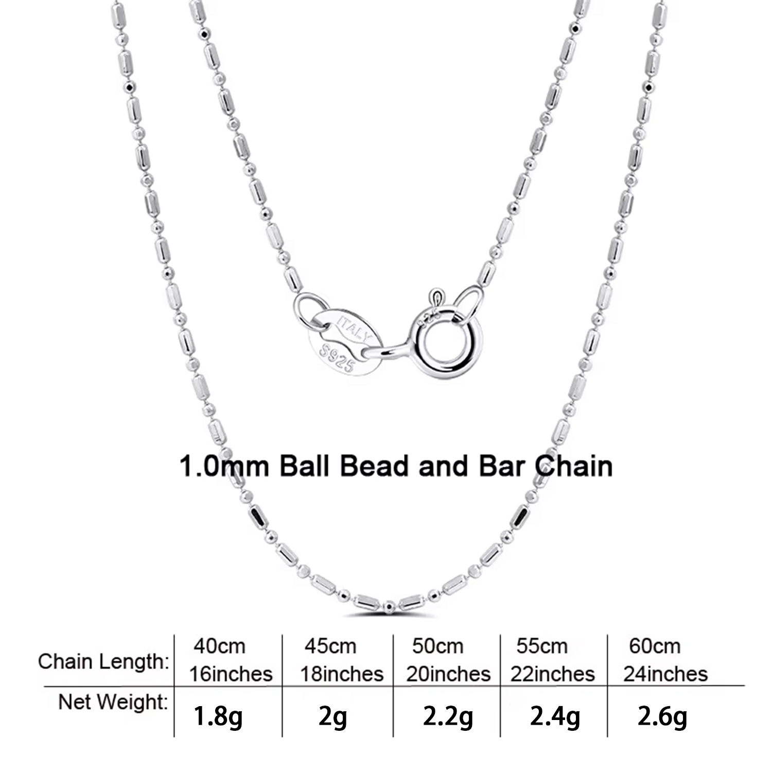 1.0mm Ball Bead and Bar Chain