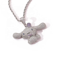 Bijoux Hip Hop en laiton plaqué Rhodium avec Zircon Bling collier pendentif chien de dessin animé mignon