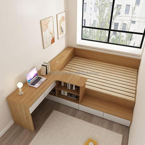 Factory Direct Custom <b>Cheap</b> Studio Apartment Bedroom Furniture All-in-One Wood Bed with Desk Storage & <b>Wardrobe</b> for Small Rooms - Product Image 4