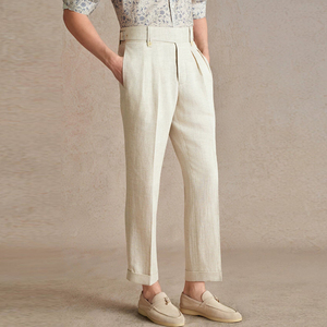 <span class=keywords><strong>Pantaloni</strong></span> Formali da Uomo, Classici Casual a Gamba Dritta, <span class=keywords><strong>Pantaloni</strong></span> in <span class=keywords><strong>Misto</strong></span> <span class=keywords><strong>Lino</strong></span>, Servizi di Produzione OEM - Product Image 4