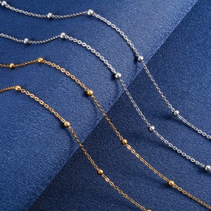 Collier long délicat en acier inoxydable pour femmes, chaîne à maillons avec perles, ras-de-cou, accessoires de bijouterie - Product Image 1