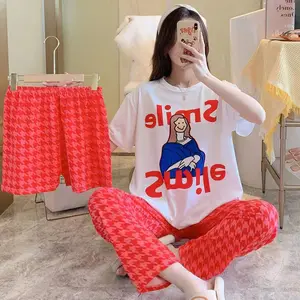 Toptan ucuz gecelikler üç parçalı Loungewear Set Pjs bayanlar Pijama Calidad kadın Pijama 3 In 1 Pijama Nighties