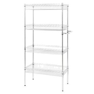 Chargement robuste étagère à panier en fil métallique chromé à 4 niveaux pour le stockage - Product Image 1