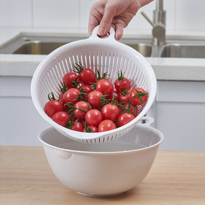 JSK Panier de lavage de légumes double couche en plastique blanc, égouttoir d'évier de cuisine, plateau de rangement pour fruits - Product Image 5