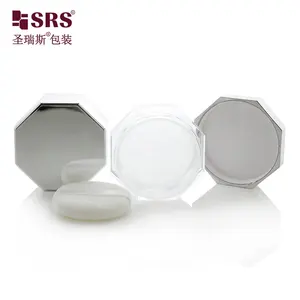 S029E-20g Wide Mouth Empty Plastic Loose Powder Jars with Puff For Make Up Setting Powder Octagon Shaped with Puff Silver Cap