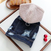 Dernier design de veste en jean pour chien, manteau d'hiver sans manches de luxe à la mode avec capuche