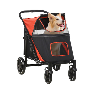 عربة حيوانات أليفة معدنية حديثة مع مظلة قابلة للتعديل ومساحة تخزين كبيرة للاستخدام الخارجي أثناء المشي والسفر - Product Image 1