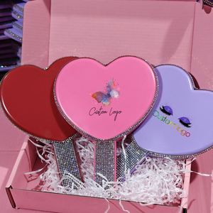 Heart Shape <b>Makeup</b> Mirror With Rhinestone Wholesale Purple Red Pink Handheld Cosmetic Private Label Small Hand Mirrors - Product Image 4