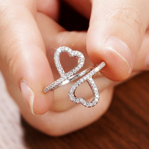 Anello a forma di cuore aperto da donna, stile coreano, con zirconi, gioiello alla moda, accessorio dolce ed elegante, idea regalo - Product Image 3