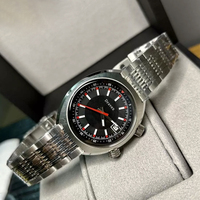 Montre de course automatique à double couronne rouge d'occasion, mécanique, étanche, en acier, pour homme, style rétro décontracté