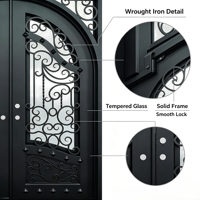 Portail double en acier forgé français européen avec vitrage pour villa, cour, appartement, taille sur mesure