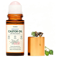 Huile de ricin biologique pressée à froid avec applicateur à bille en quartz rose – Kit d'huile de ricin pour la croissance des cils et des sourcils, massage du cuir chevelu, beauté naturelle