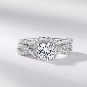 Bague de fiançailles torsadée en argent S925 avec halo de moissanite pour femme, alliance de mariage - Product Image 4