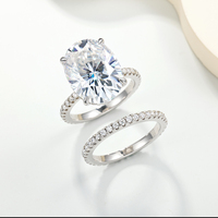 Lot de 2 bagues de fiançailles ovales en moissanite 11,1 CTW Cristiano Ronaldo, ensemble nuptial en argent sterling 925 avec sertissage à griffes, unisexe, GRA MR0274