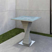 Table de bar OSMEN Cayan en aluminium avec porte-glace, table en rotin, table haute de bar en métal pour terrasse extérieure