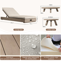 Chaise longue de piscine en teck imperméable avec dossier réglable, mobilier de resort, lit de repos extérieur en teck, chaise longue