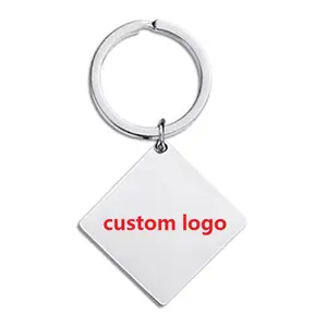 Ywganggu Wholesale High Quality Solid Color Customized Logo Square Stainless Steel Metal Key Chain Laser Cutting And Engraving